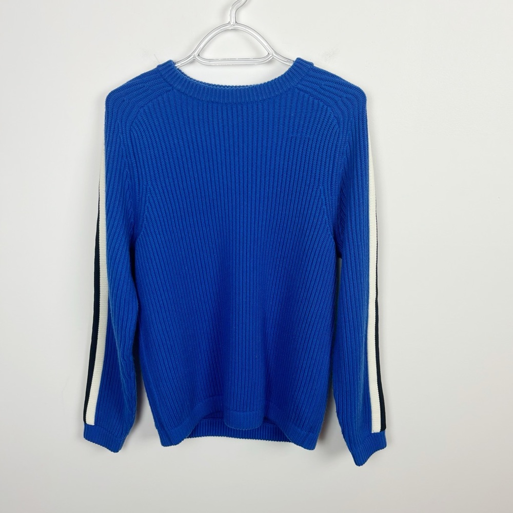 Tory Burch Val Stripe Sleeve Knit Sweater Blue Wool Size Small